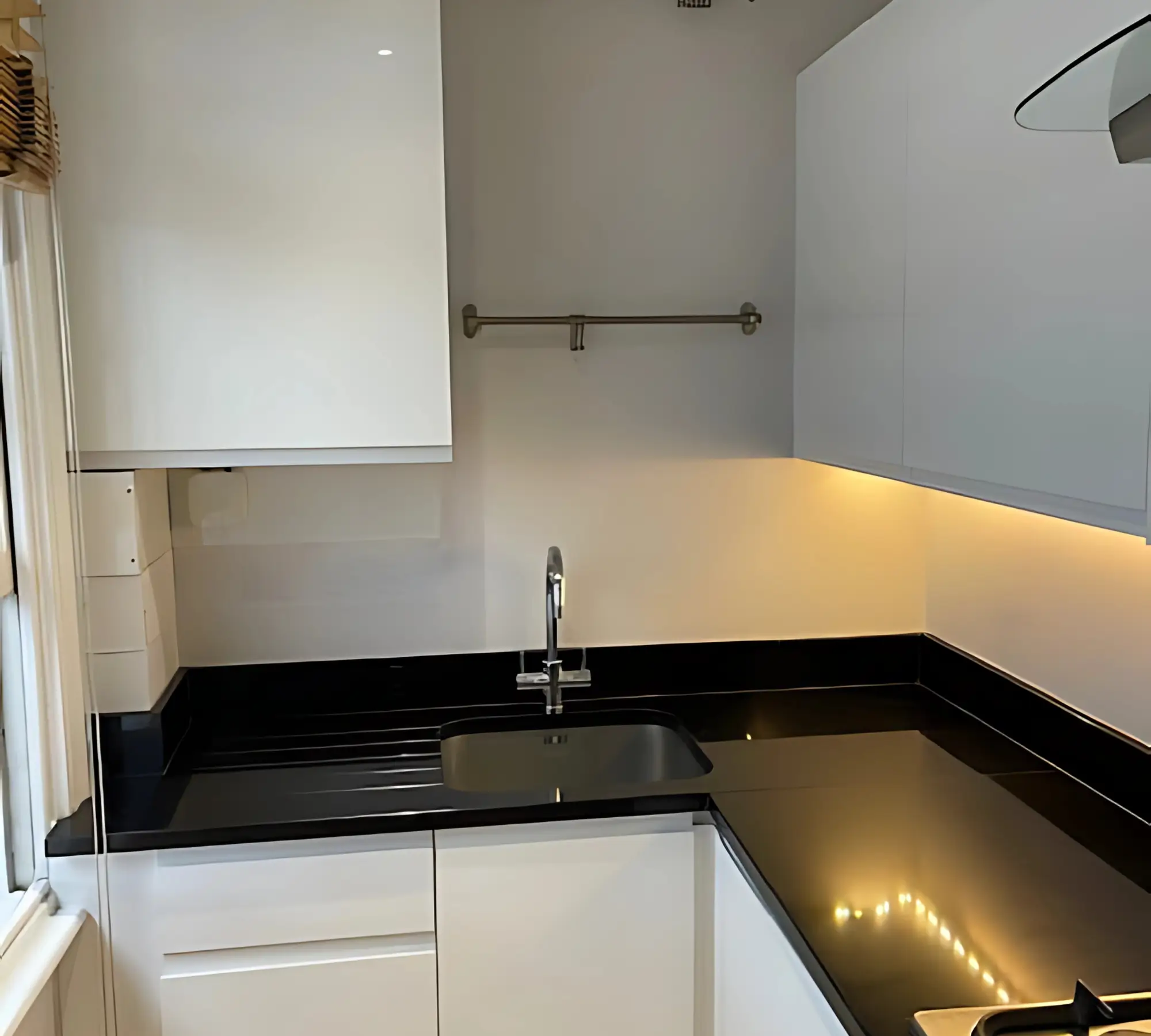 Kitchen corner with black sink
