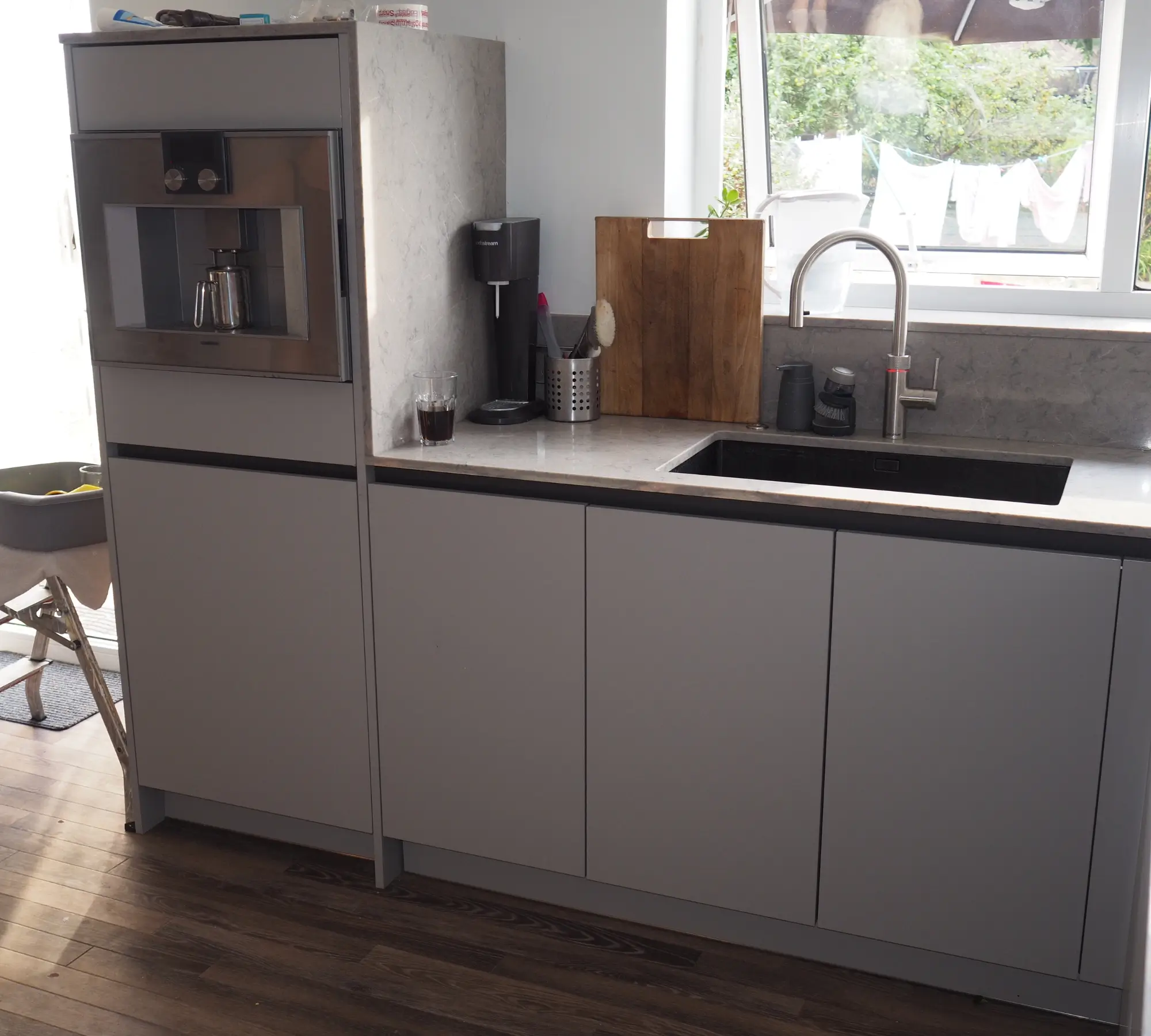 Kitchen counter with coffee machine