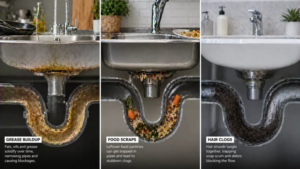 blocked sink causes grease hair food The Handy Home Pro