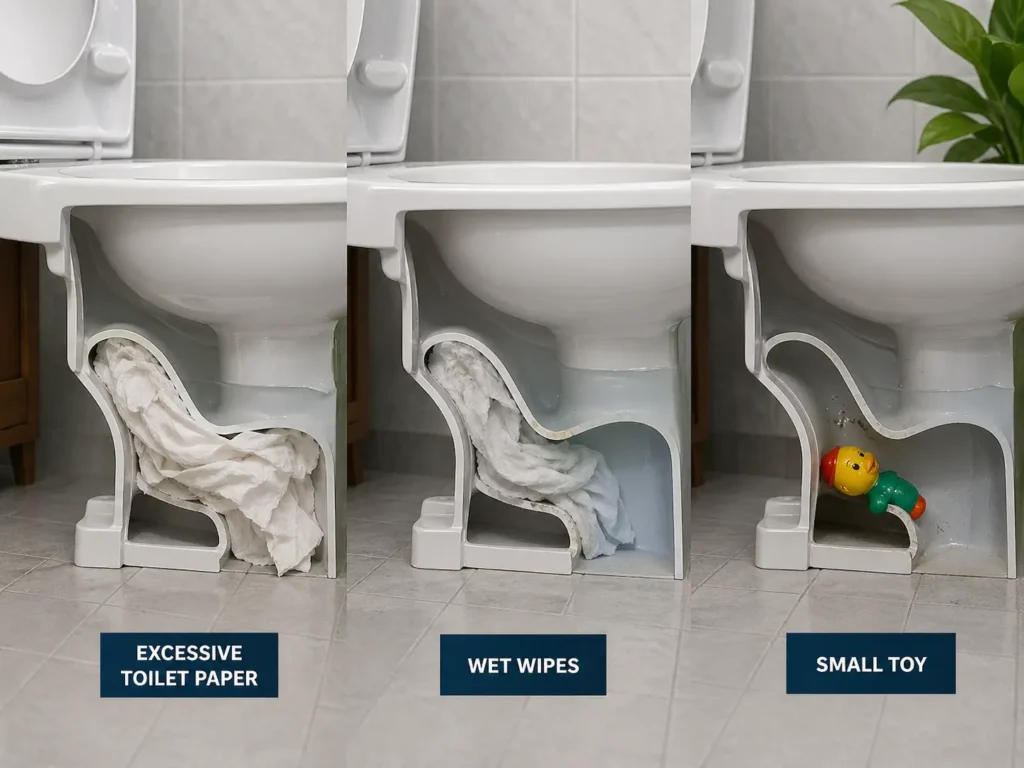 blocked toilet causes toilet paper wipes The Handy Home Pro