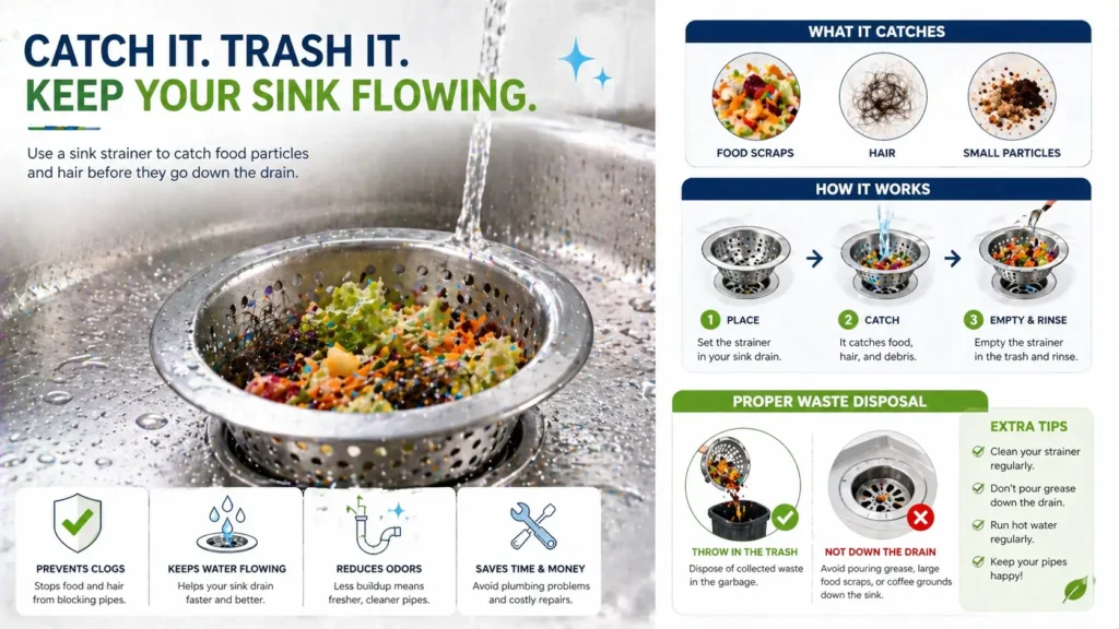 prevent blocked sink tips strainer use The Handy Home Pro