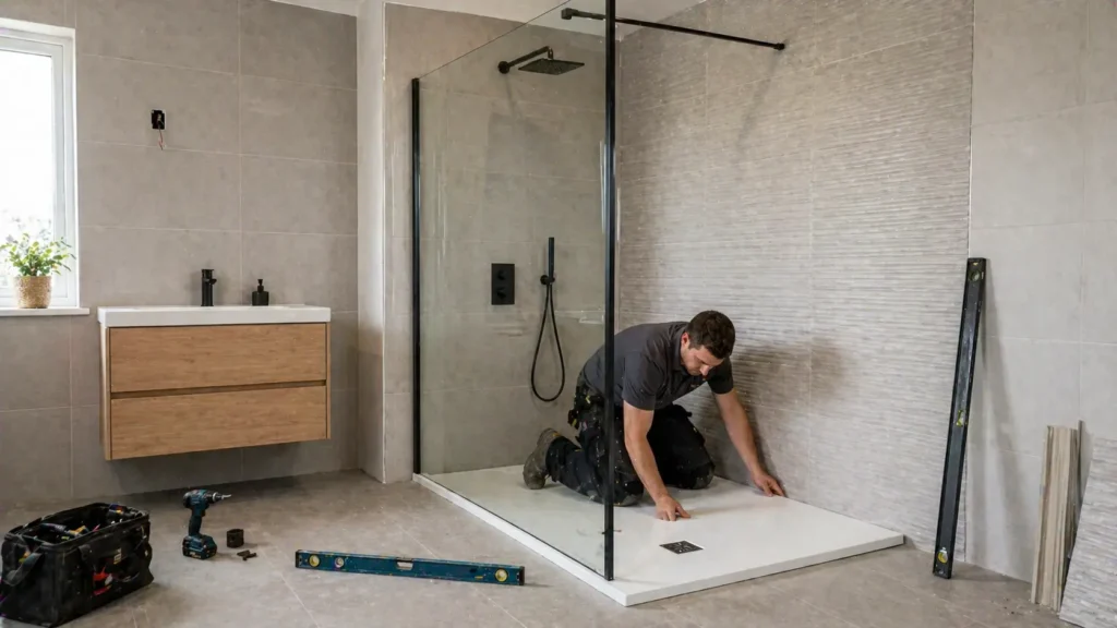 install walk in shower tray enclosure The Handy Home Pro
